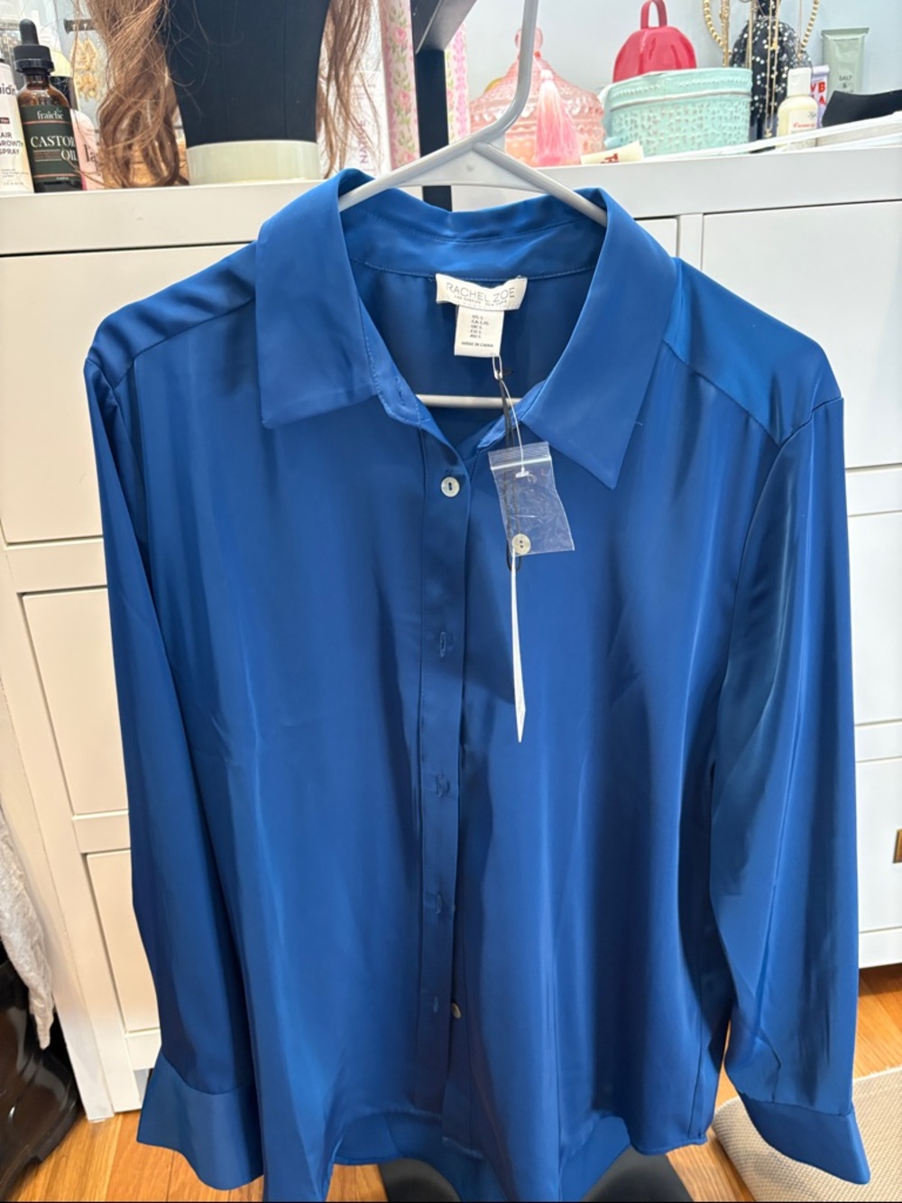 *New* Rachel Zoe Cobalt Blue Satin Button-Up Shirt
